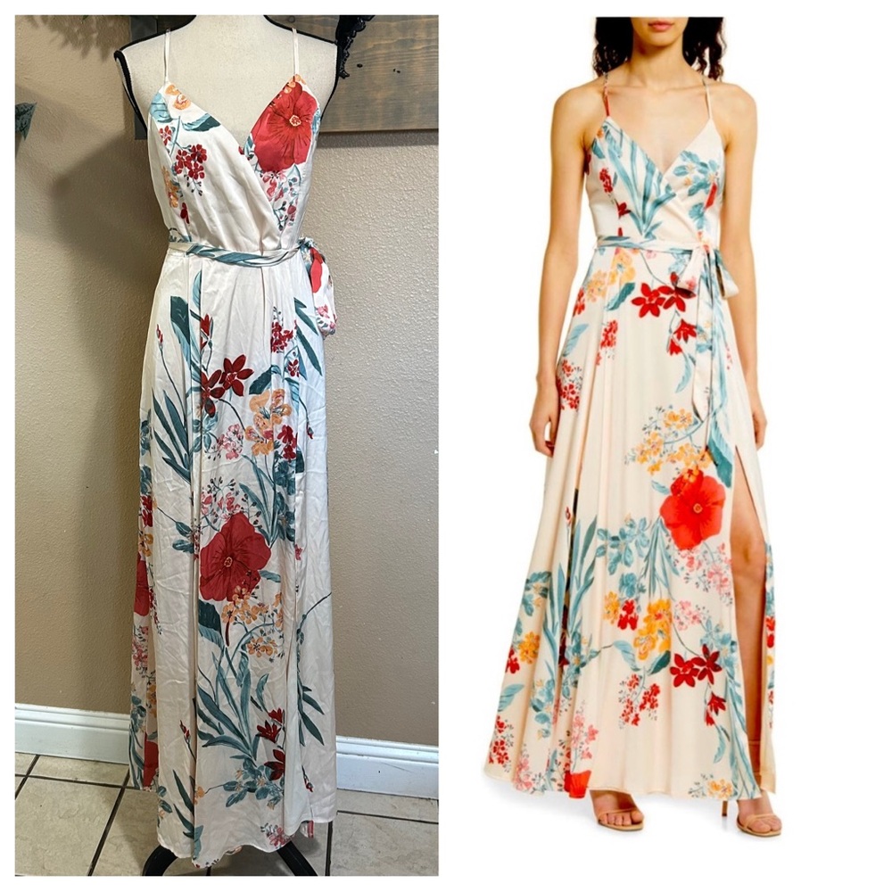 NWOT Lulus Still The One Cream Floral Satin Maxi Dress - Picture 9 of 10